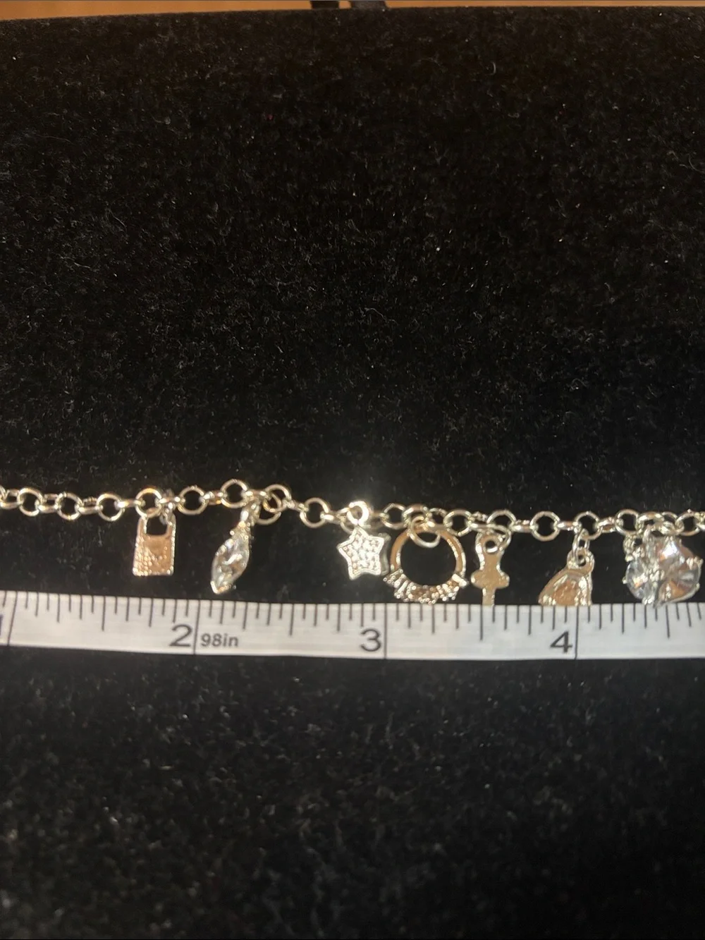 925 stamped SS Charm Bracelet with small Cross and Moon Charms